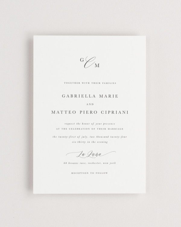 Simple close-up of Gabriella invitation.