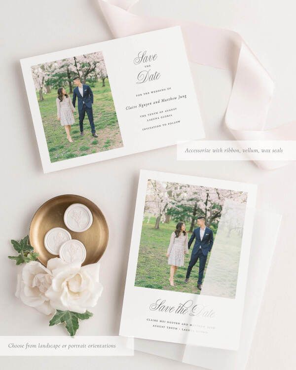 Garden Elegance Photo Save the Date with Silk Ribbon