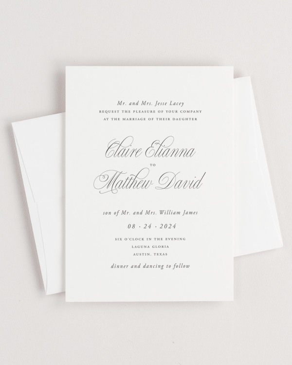 Simple close-up of Garden Elegance invitation with an envelope.