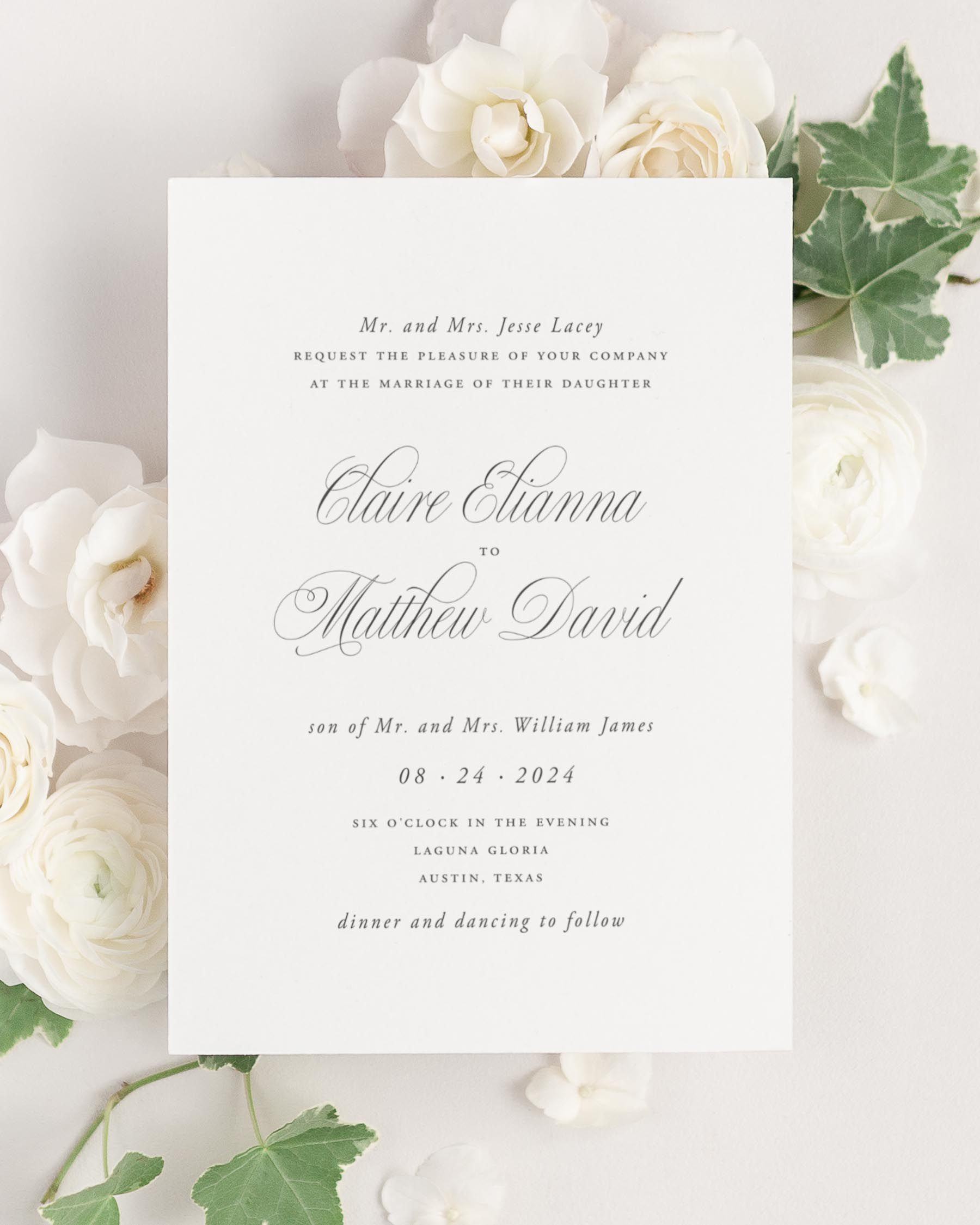 Garden Elegance wedding invitation framed with dreamy florals.