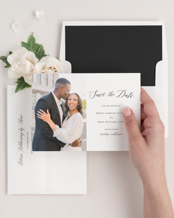 Garden Romance Photo Save the Dates with Envelope Liner