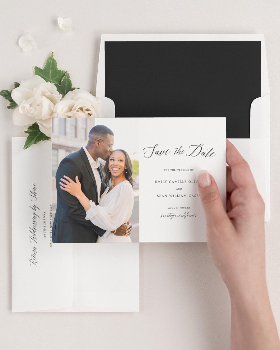 Garden Romance Photo Save the Dates with Envelope Liner