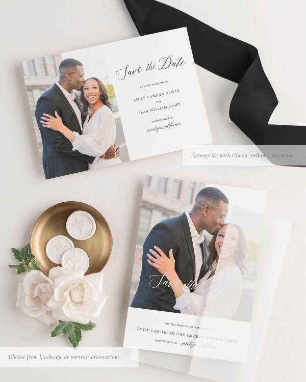 Garden Romance Photo Save the Date with Silk Ribbon