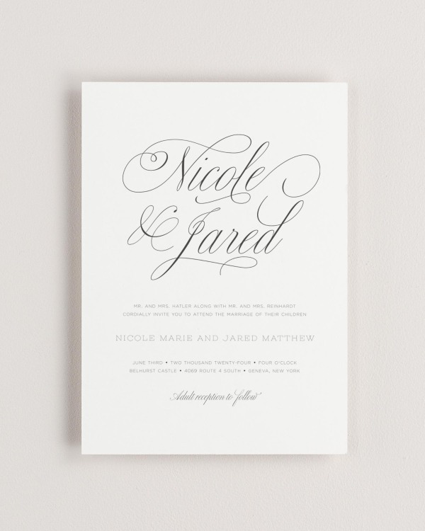 Simple close-up of Garden Script invitation.