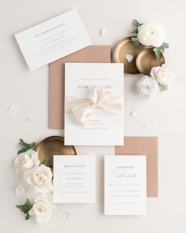 Wedding invitations with silk ribbon and cedarwood envelope