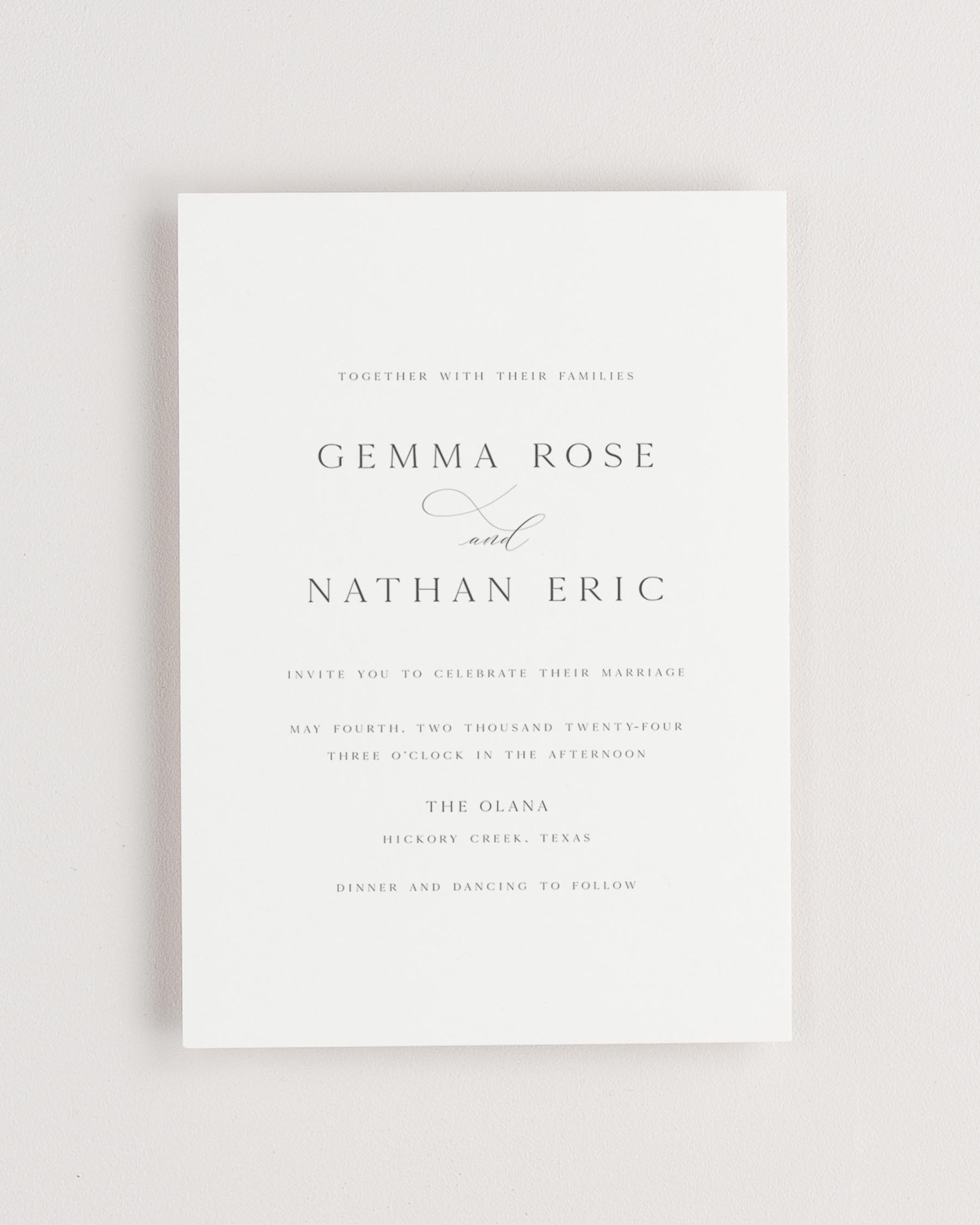 Simple close-up of Gemma invitation.