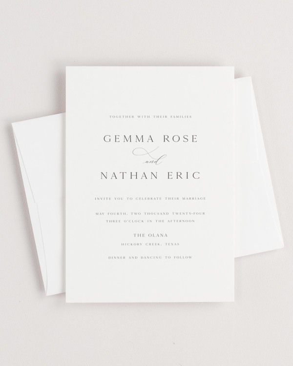 Simple close-up of Gemma invitation with an envelope.