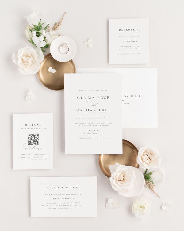 Gemma wedding invitations flat lay with