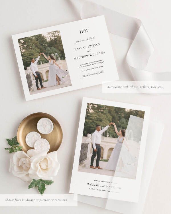 Glam Monogram Photo Save the Date with Silk Ribbon