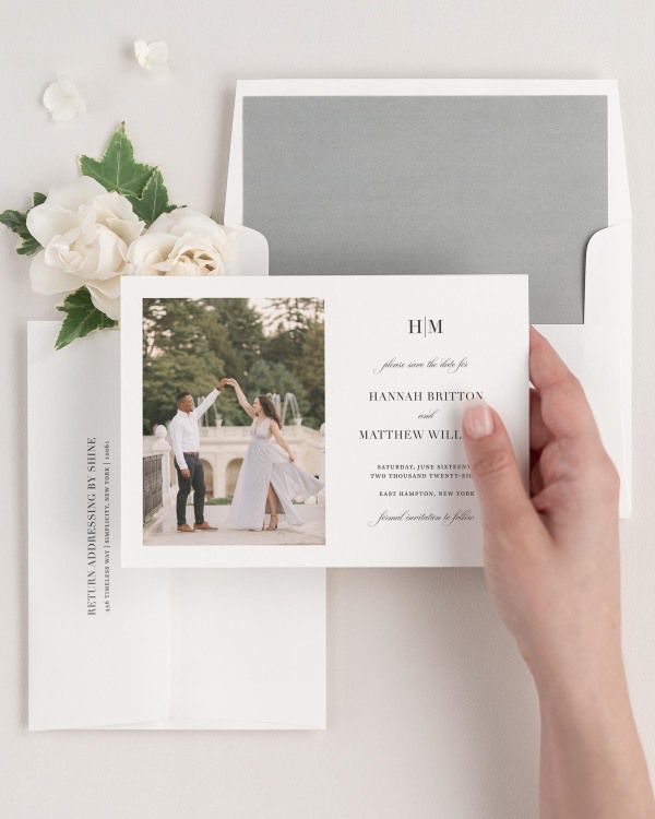 Glam Monogram Photo Save the Dates with Envelope Liner