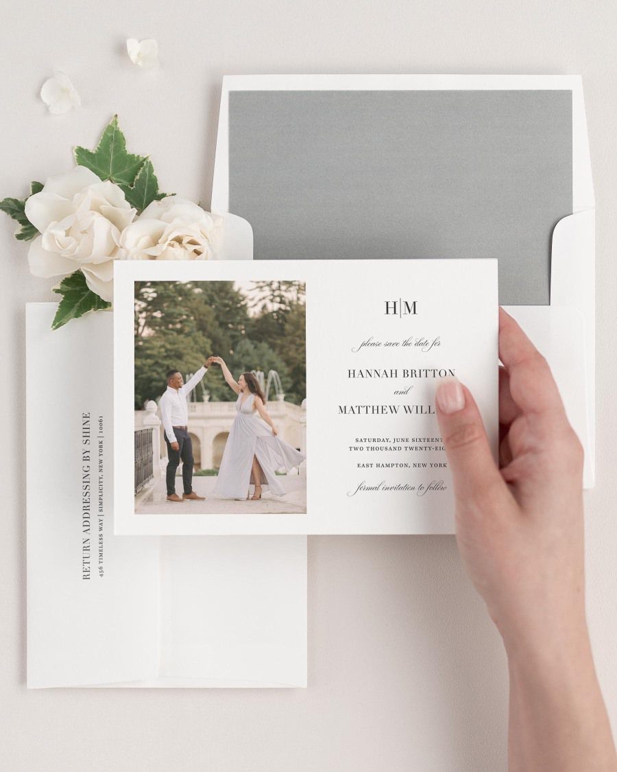 Glam Monogram Photo Save the Dates with Envelope Liner