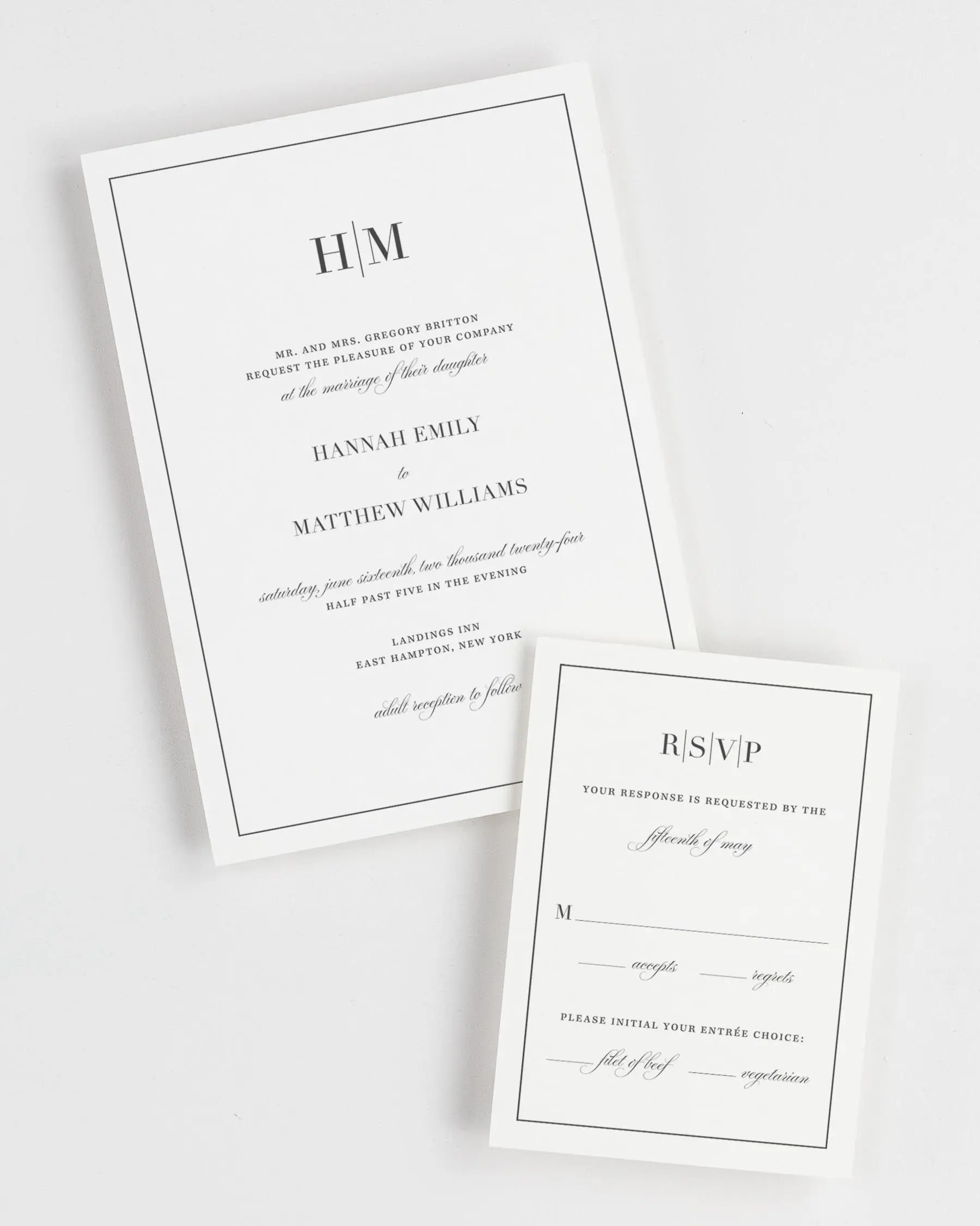 Glam Monogram wedding invitation and mail-in response card