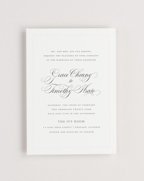 Simple close-up of Grace invitation.