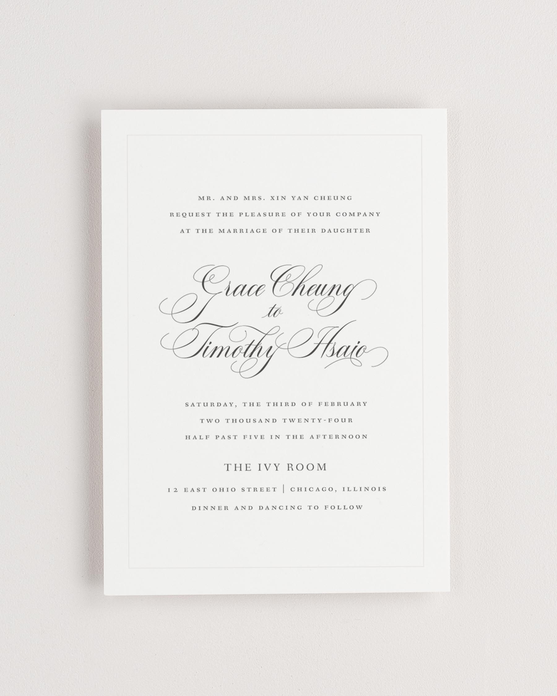 Simple close-up of Grace invitation.