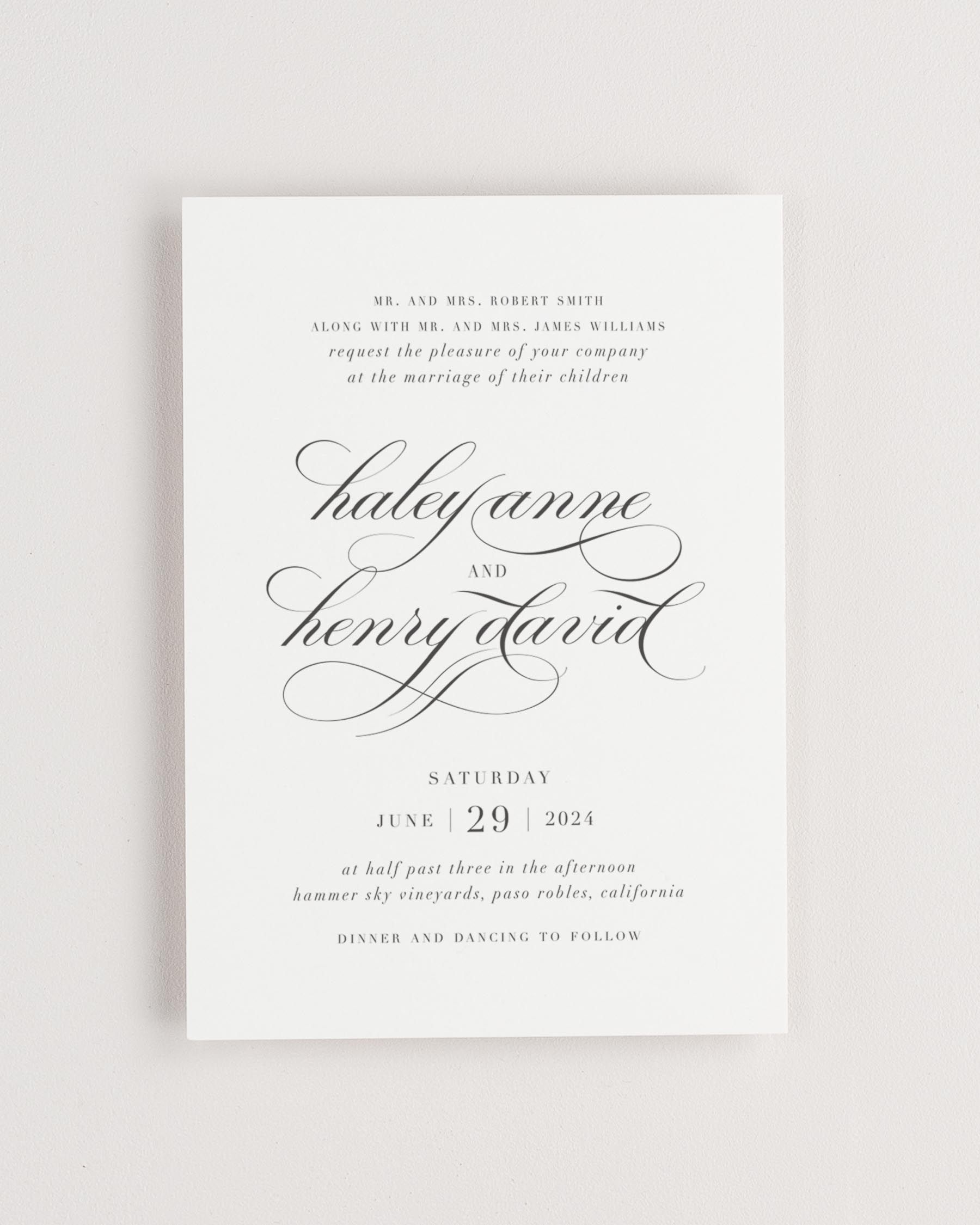 Simple close-up of Haley invitation.