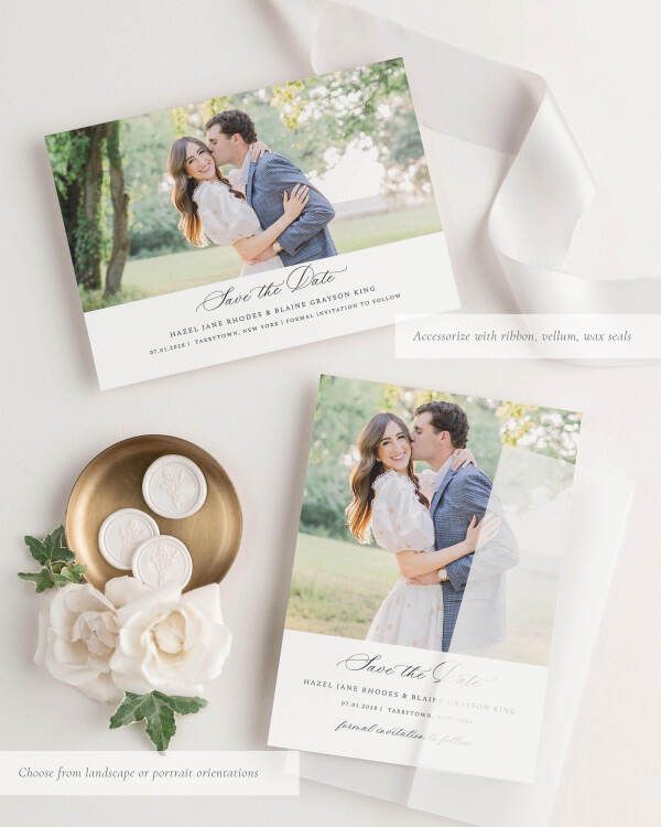 Hazel Photo Save the Date with Silk Ribbon