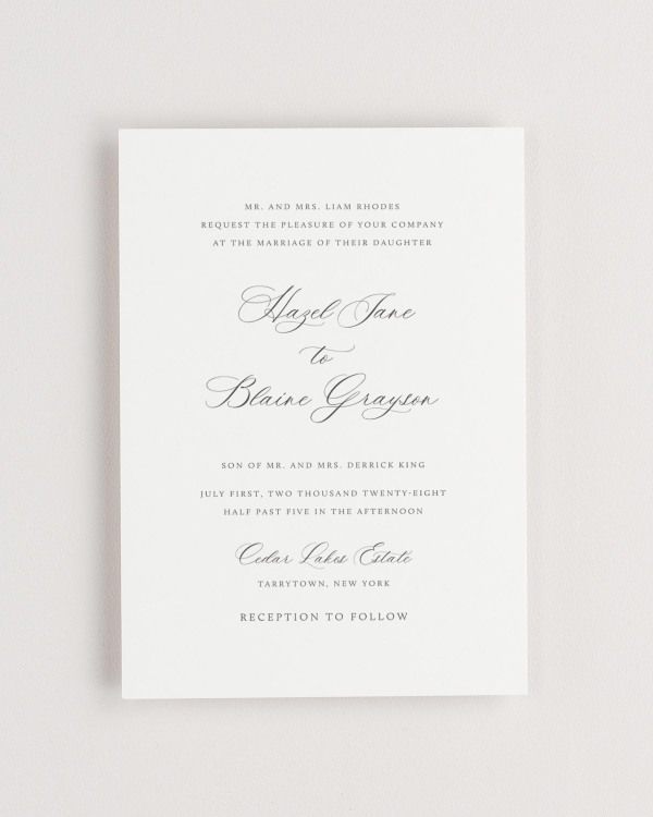 Simple close-up of Hazel invitation.