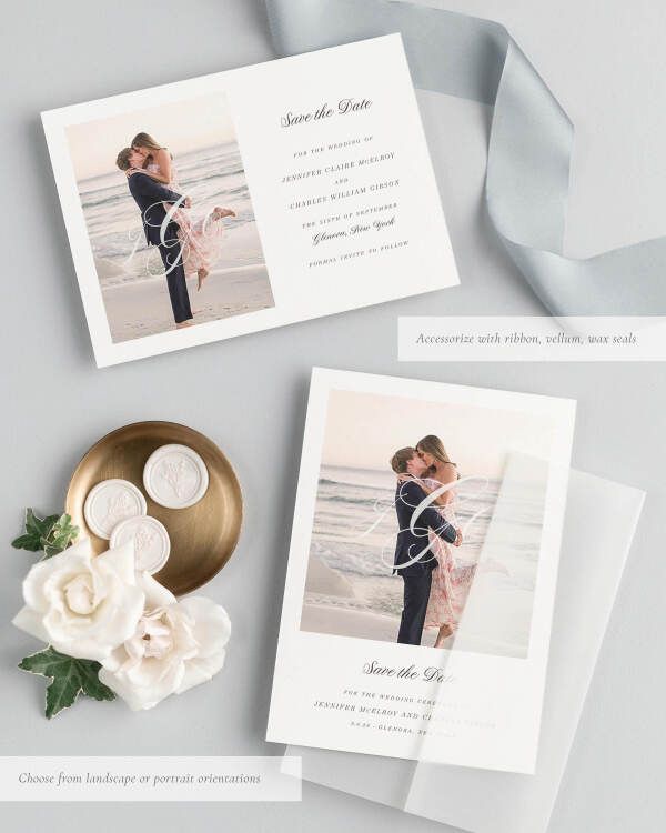 Jennifer Photo Save the Date with Silk Ribbon