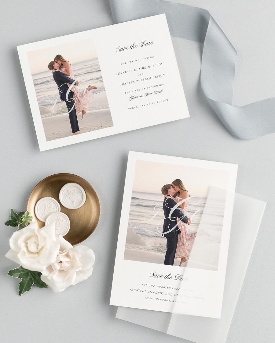 Jennifer Photo Save the Date with Silk Ribbon