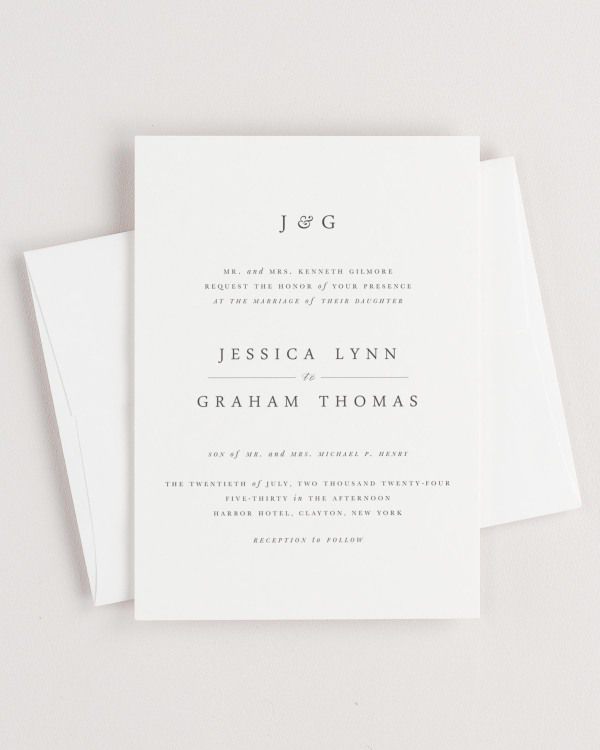 Simple close-up of Jessica invitation with an envelope.