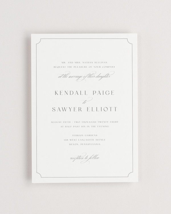 Simple close-up of Kendall invitation.