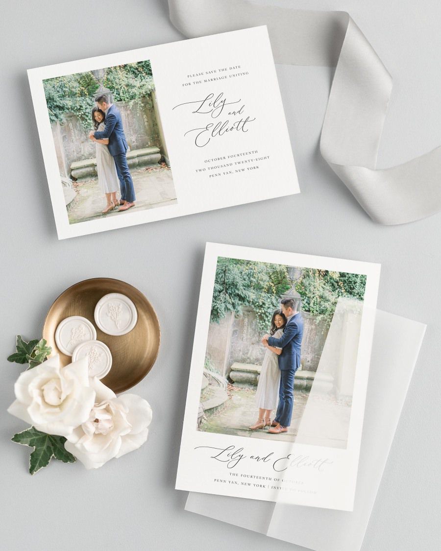 Lily Photo Save the Date with Silk Ribbon