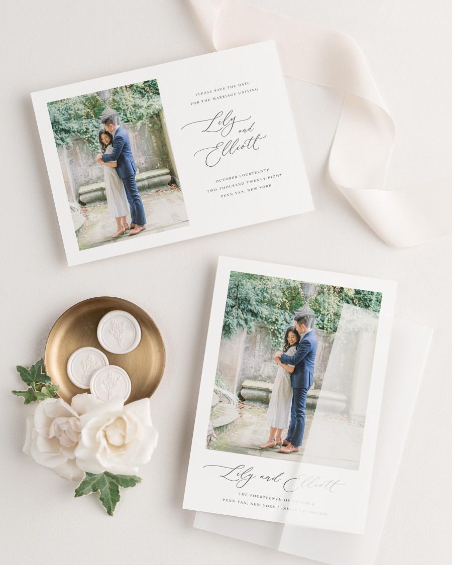 Lily Photo Save the Date with Silk Ribbon