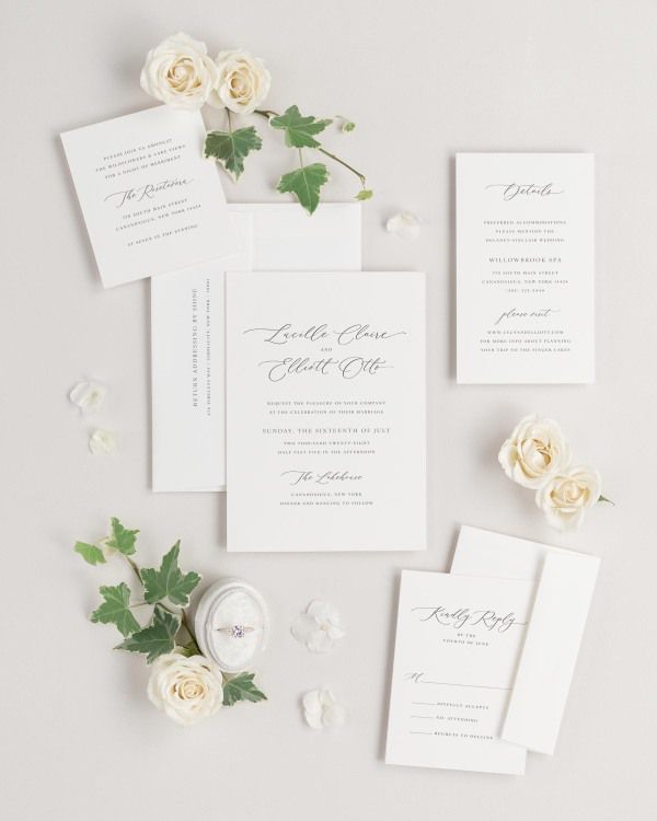 Lucille wedding invitations flat lay