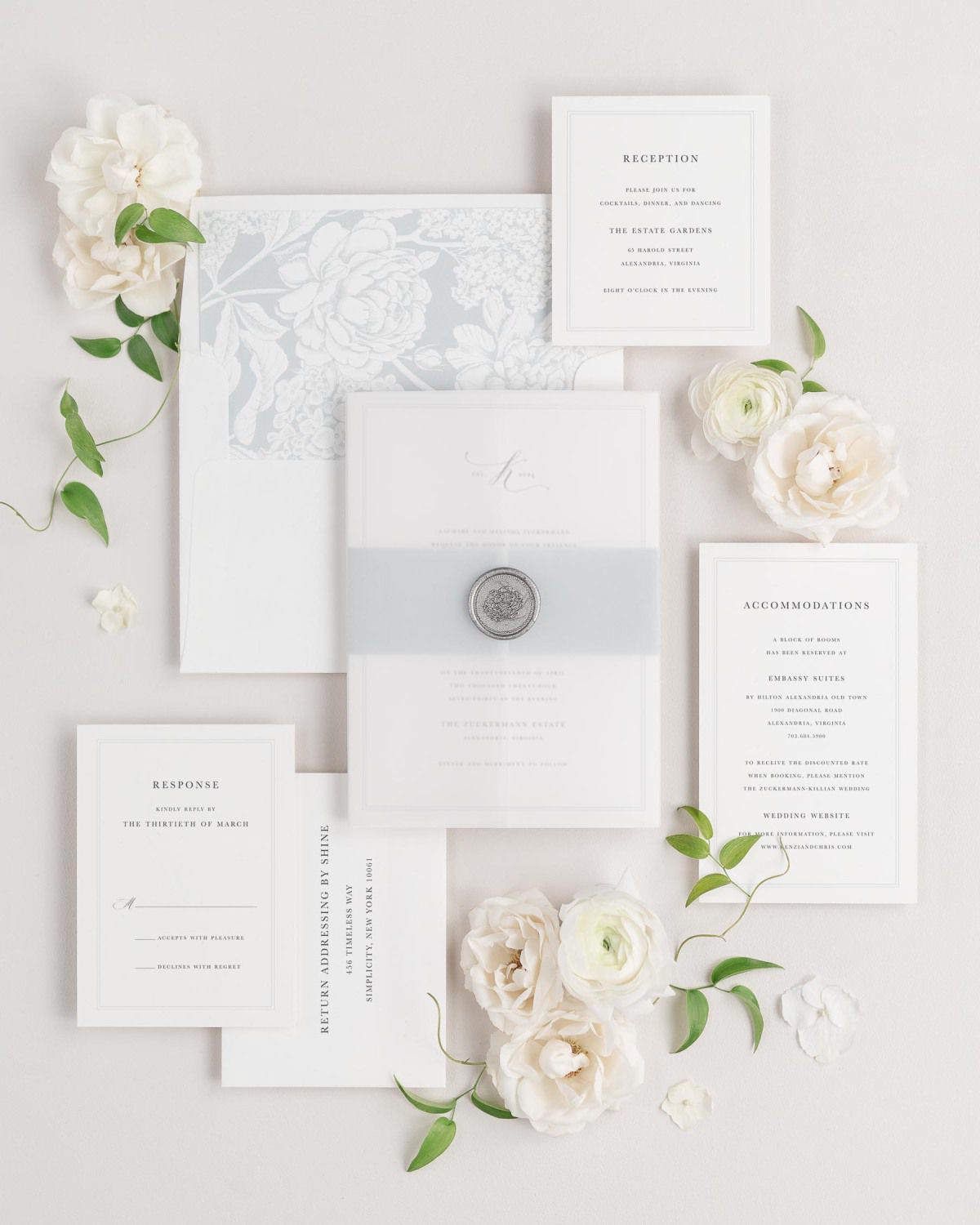 Mackenzie wedding invitations flay lay