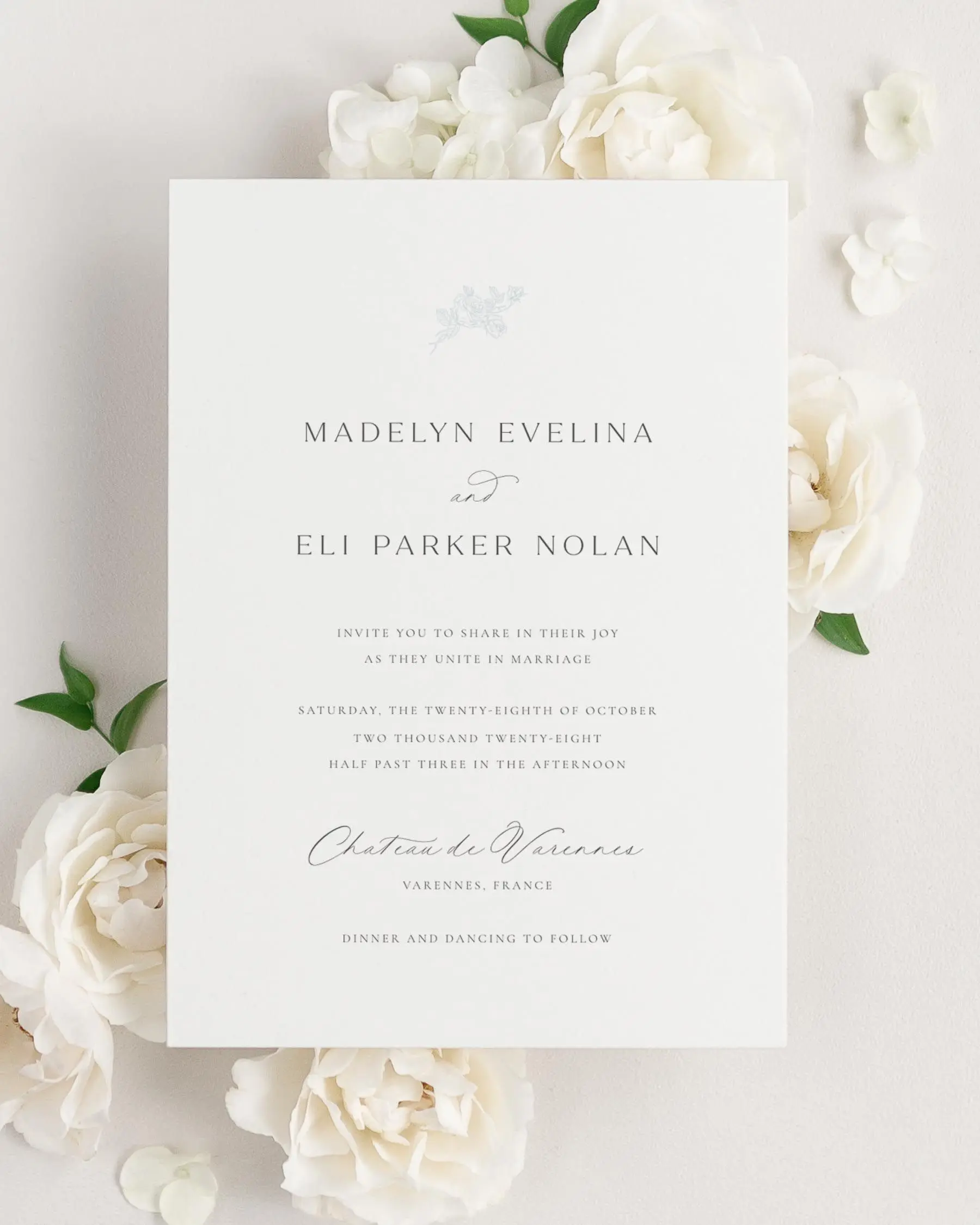 Madelyn Wedding Invitation with Light Blue Floral motif