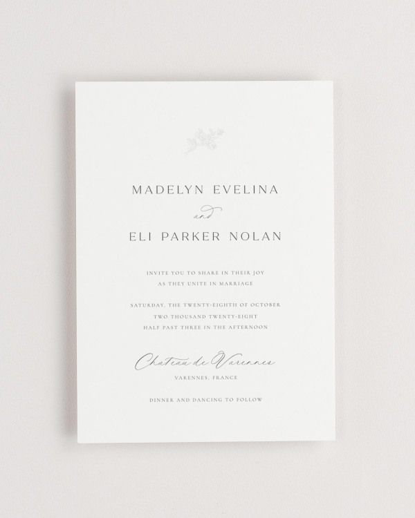 Simple close-up of Madelyn invitation.