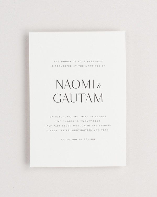 Simple close-up of Naomi invitation.