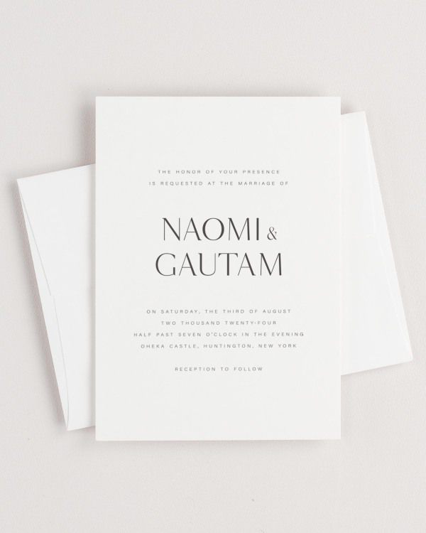 Simple close-up of Naomi invitation with an envelope.