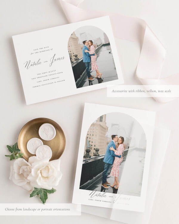 Natalie Photo Save the Date with Silk Ribbon