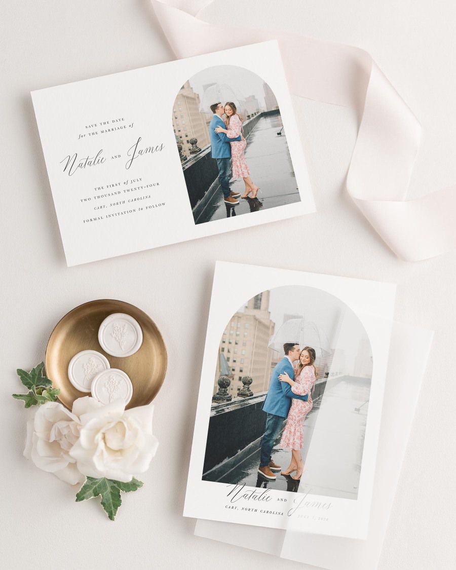 Natalie Photo Save the Date with Silk Ribbon