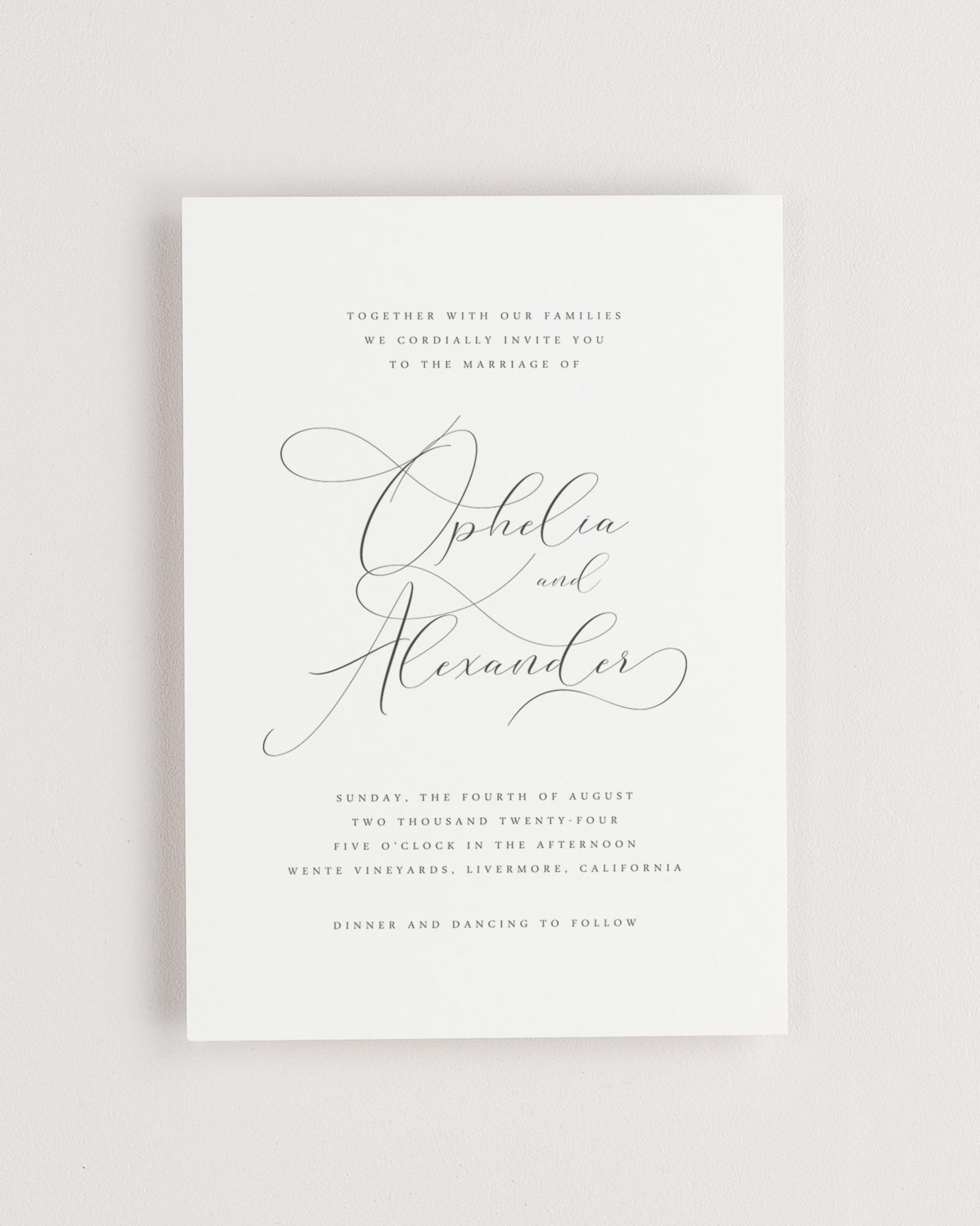 Simple close-up of Ophelia invitation.