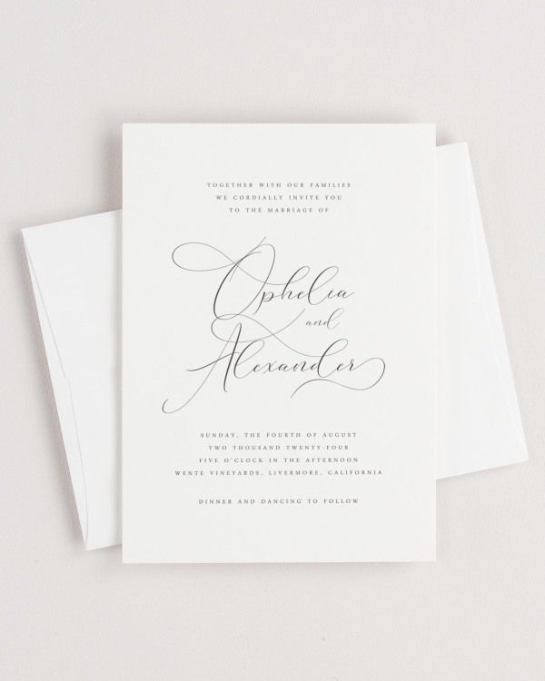 Simple close-up of Ophelia invitation with an envelope.