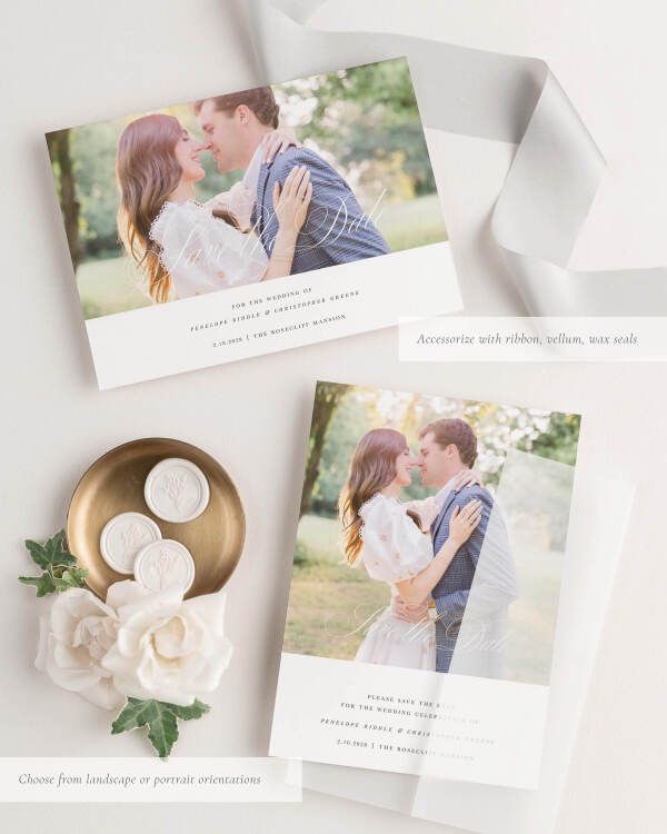 Penelope Photo Save the Date with Silk Ribbon