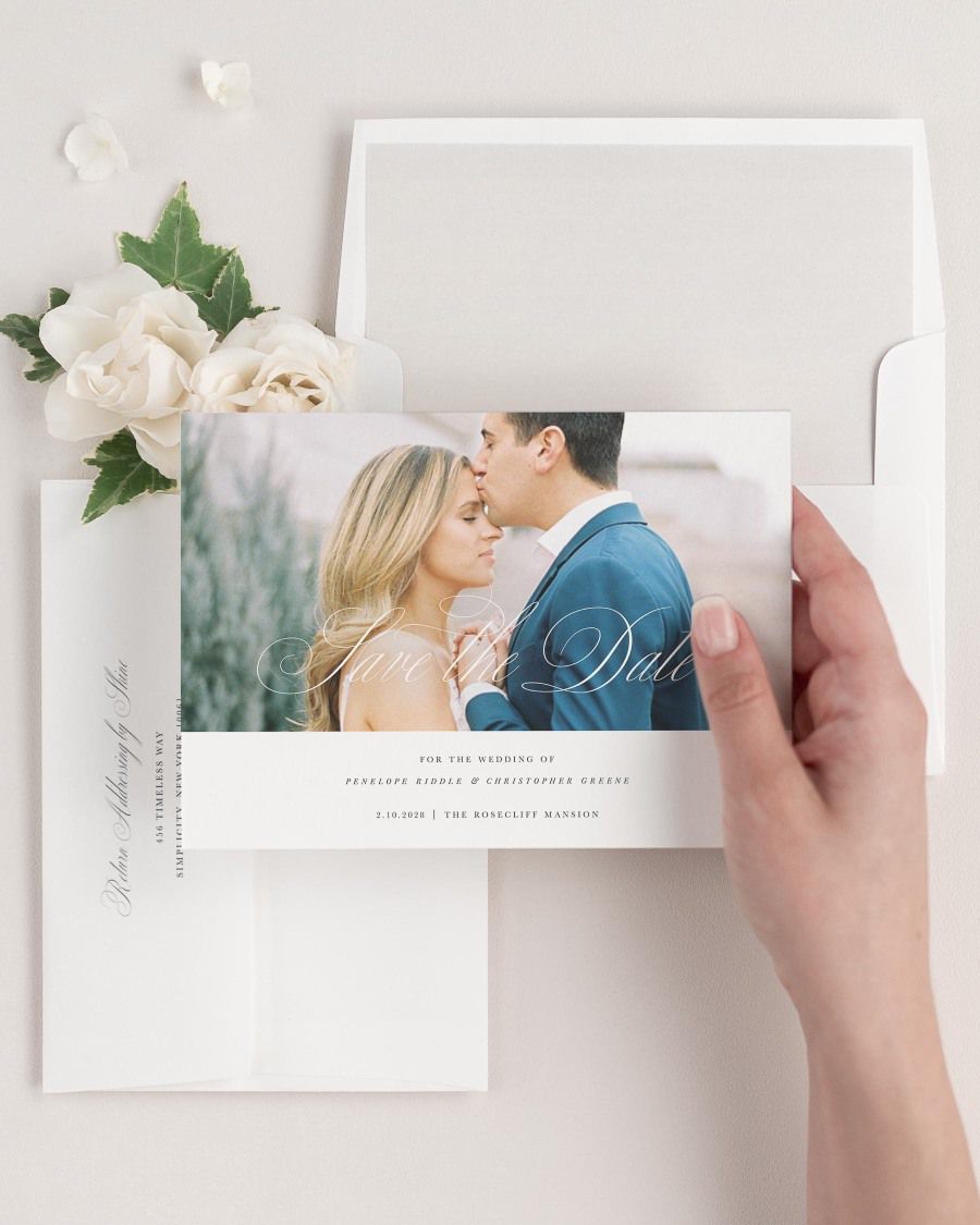 Penelope Photo Save the Dates with Envelope Liner
