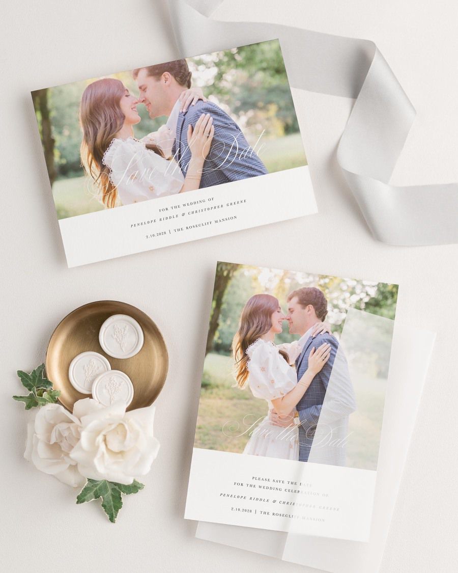 Penelope Photo Save the Date with Silk Ribbon