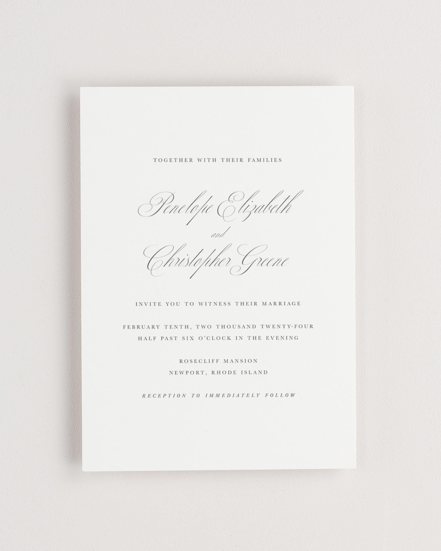 Simple close-up of Penelope invitation.