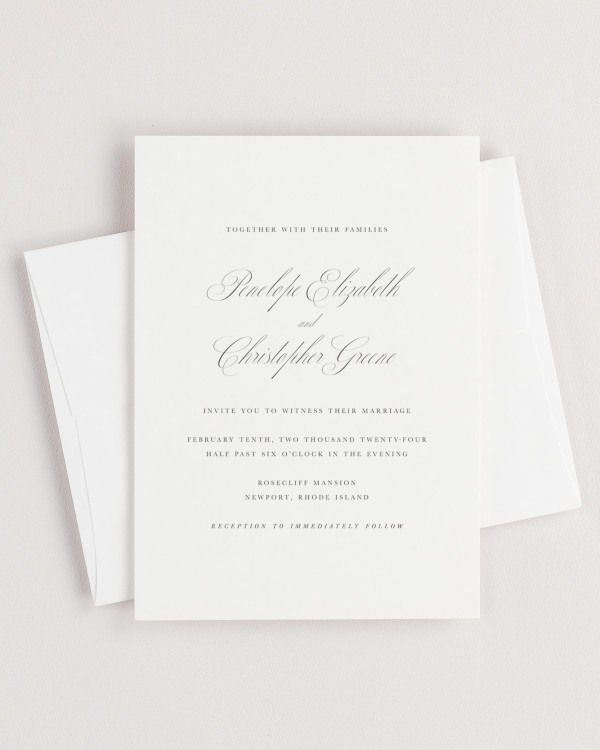 Simple close-up of Penelope invitation with an envelope.