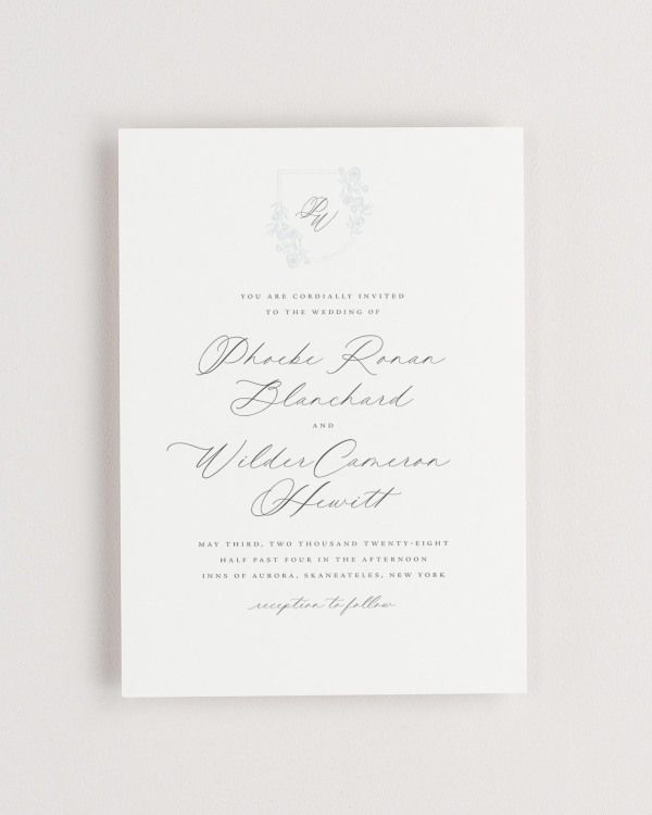 Simple close-up of Phoebe invitation.