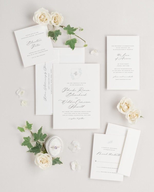 Phoebe wedding invitations flat lay
