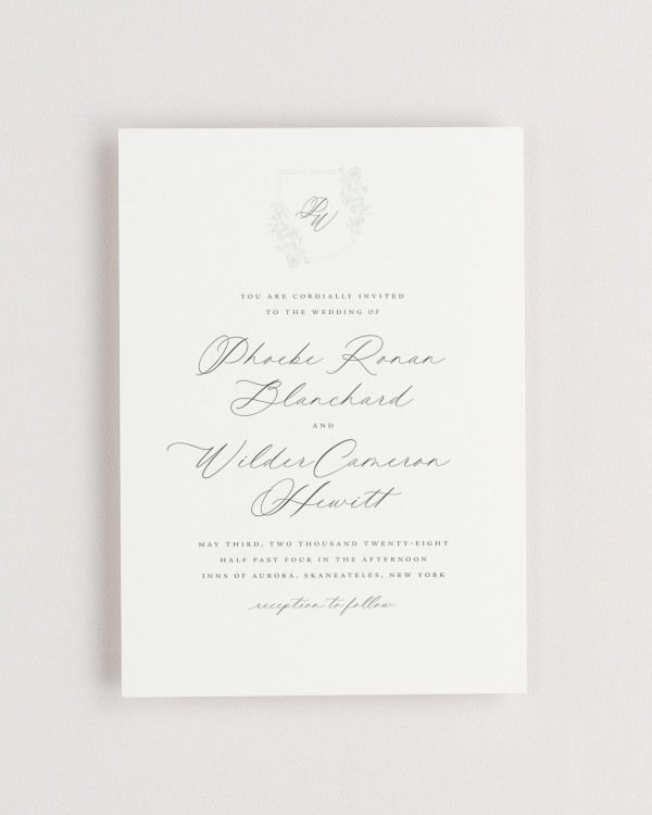 Simple close-up of Phoebe invitation.