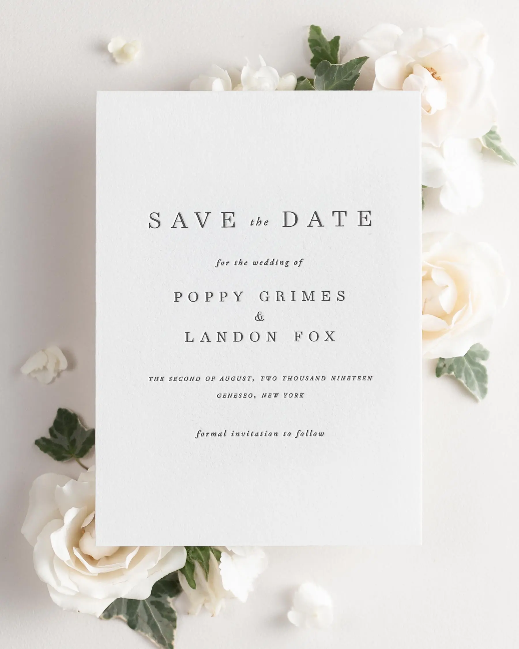 Poppy Save the Dates with Letterpress Printing