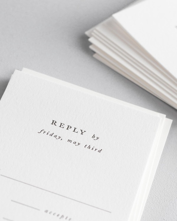 Dreamy close up shot of Reagan response cards. Deep impressions in the paper are a result of the letterpress printing process.