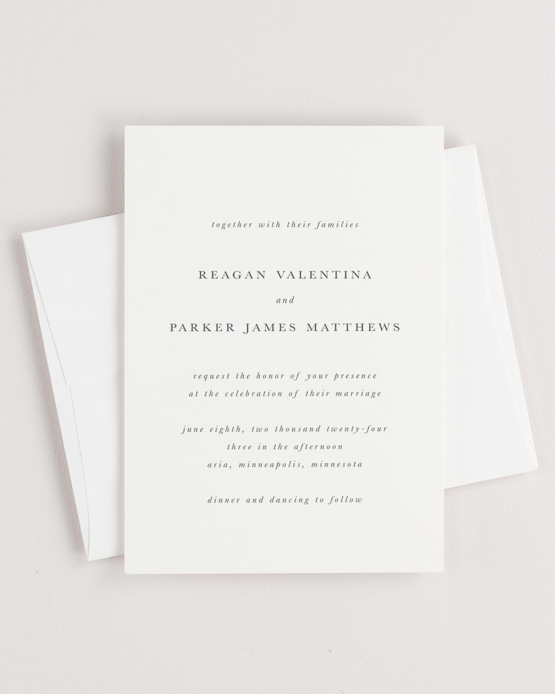 Simple close-up of Reagan invitation with an envelope.