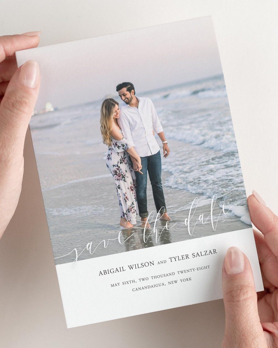 Romantic Calligraphy Photo Save the Date with Envelope