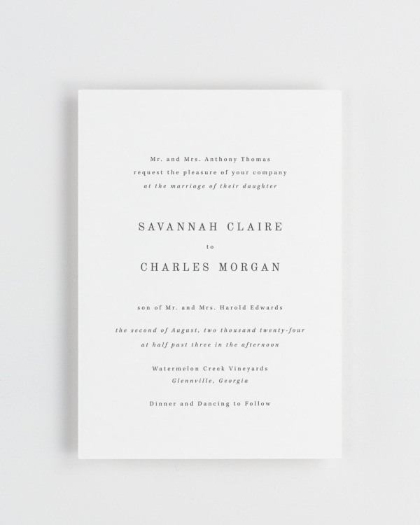 Simple close-up of Savannah invitation.